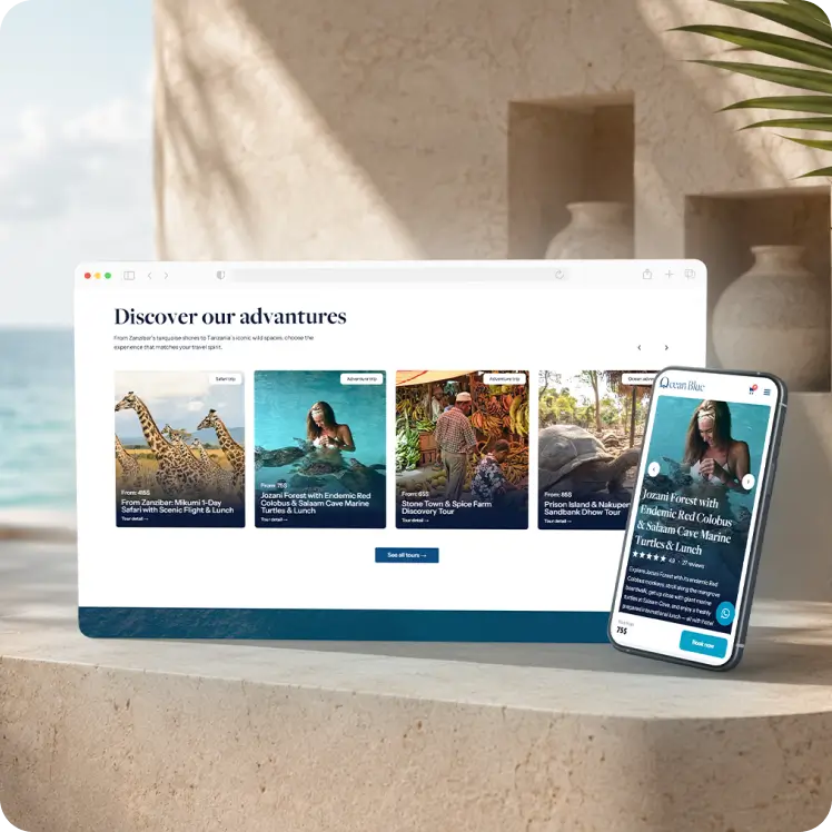Responzivní webdesign nabídky zážitků cestovní agentury Ocean Blue