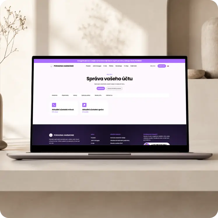 Webdesign uživatelského účtu online Poradny Harmonie