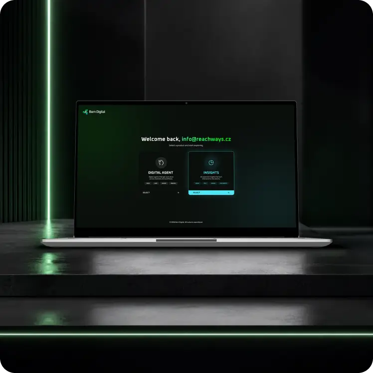 UI design úvodní obrazovky AI platformy Born Digital