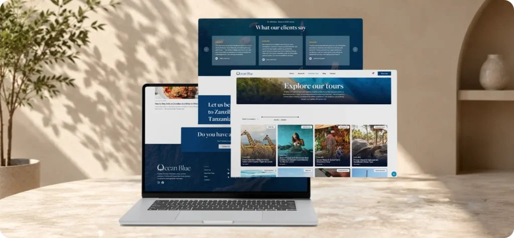 Webdesign nabídky zájezdů cestovní agentury Ocean Blue