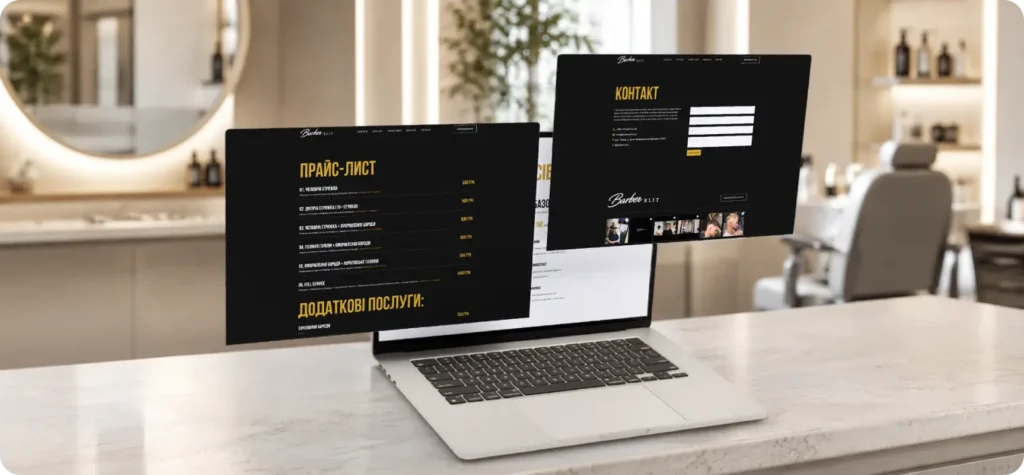 Webdesign ceníku a kontaktní stránky Barber Elit