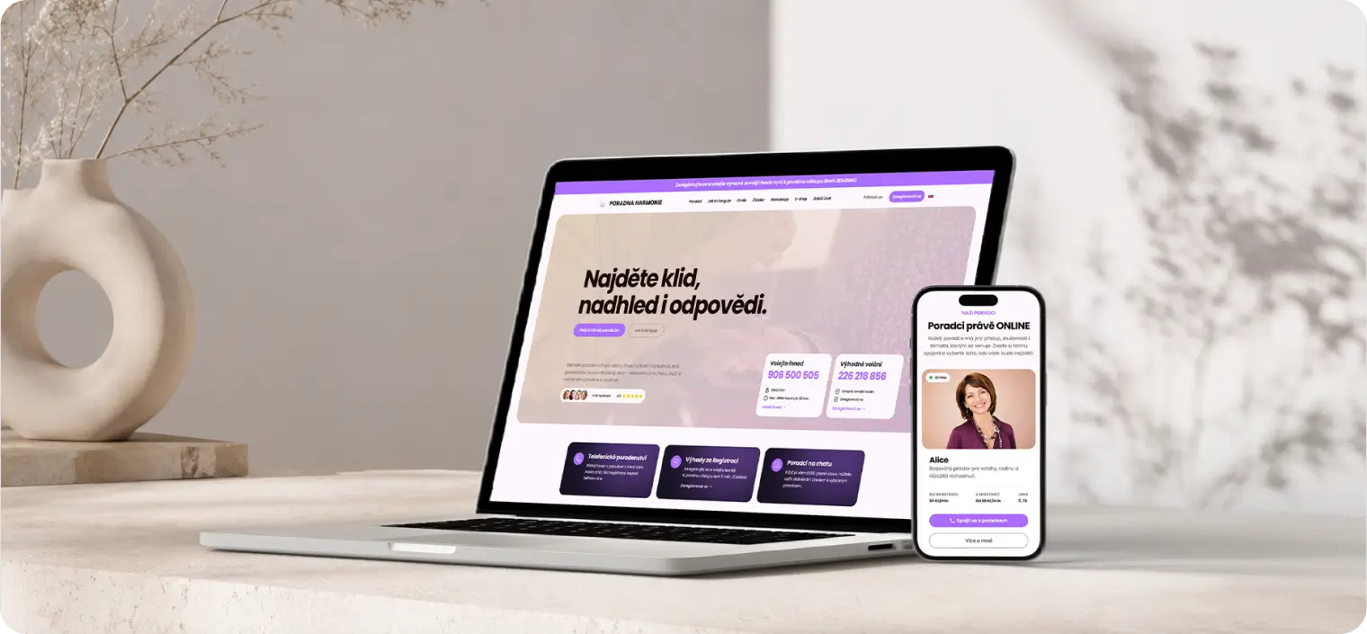 Responzivní webdesign online Poradny Harmonie pro desktop a mobil