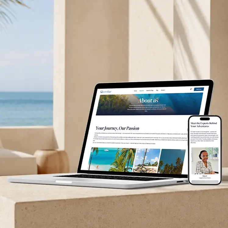 Responzivní webdesign stránky O nás cestovní agentury Ocean Blue