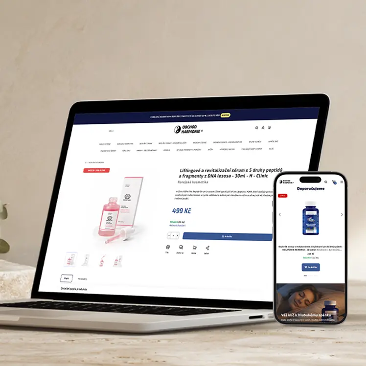 Responzivní webdesign produktové stránky e-shopu Obchod Harmonie