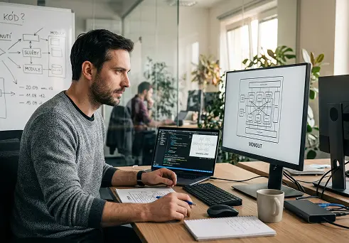 Vývojář při návrhu architektury monolitické aplikace